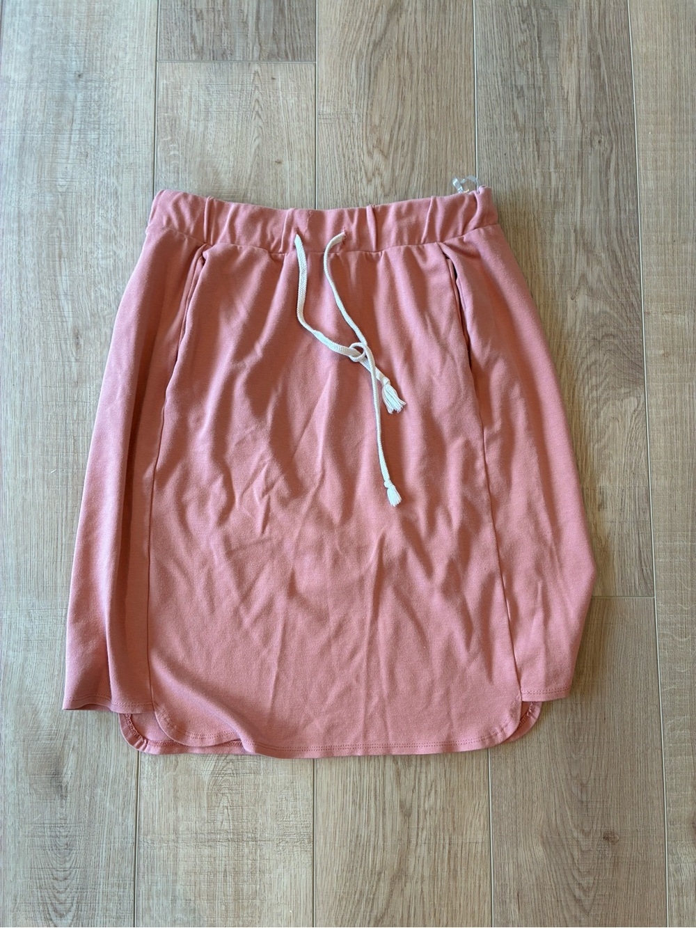 Roolee rose pink pull in knee length drawstring Waist Skirt pockets soft stretch